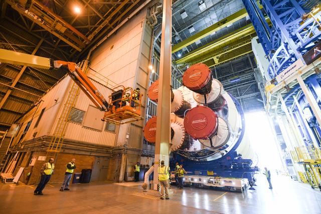 NASA image: NASA Prepares Artemis I SLS Rocket Stage for Move to Pegasus Barge